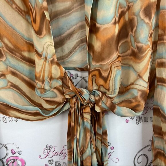 Dynamite blouse tie up swirls ribbon bow front brown Multicolor Tie-Front Blouse - Picture 6 of 11